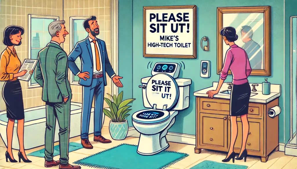high-tech toilet malfunctions during a home showing